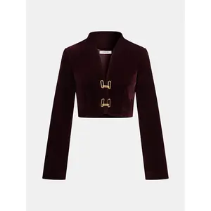 Metal Buckle Corduroy Stand Collar Jacket