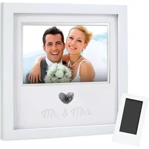 Heart thumbprint photo frame and ink kit wedding keepsake registry or reception idea cleantouch pad included bridal shower gift wall mount or tabletop display 4x6 photo white