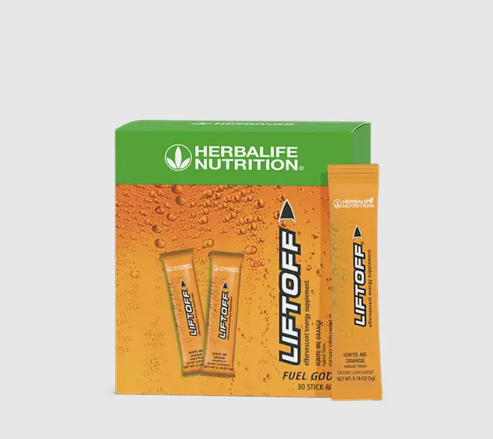 Herbalife Nutrition Liftoff orange Energy Drink Tablets - Sugar-Free Caffeine Supplement with B-Vitamins & Ginseng - 30 Stick Packs