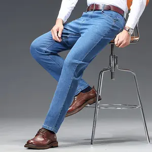 Men's Business Casual Jeans Regular Relaxed Fit Black/Blue Denim Trousers - Premium Soft Fabric Regular Fit Long Pants for All-Season Work & Leisure Wear Comfort Stretch Ripped Men's Jeans