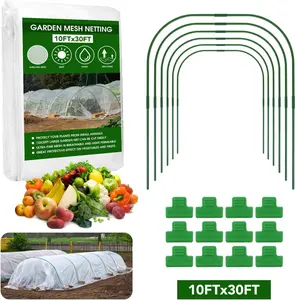 Garden Mesh Netting Kit,  Covers 10x30ft Ultra Fine Mesh Netting with 6 Sets Garden Hoops &12 Clips, Bird Netting Protection for Fruit Vegetable   Greenhouse Cover