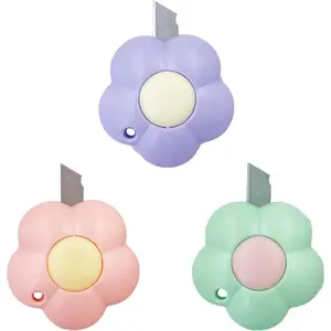 Cute Retractable Box Cutters 3Pcs Flower Shaped Mini Art Cutter Utility Knife Sharp Cardboard Cutter Letter Opener Smooth for Office and Home Use