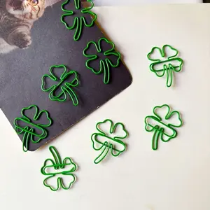 20pcs Green Four-Leaf Clover Paper Clips - Creative Metal Binder Clips, Stylish Office Supplies Stationery for Organizing Documents, Lucky Charm Design, Paperclip