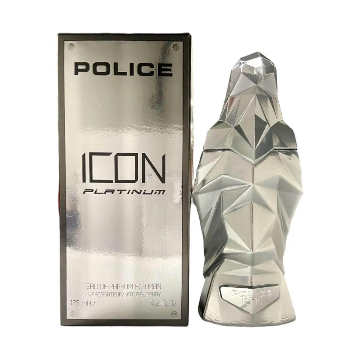 Police Icon Platinum Men's Eau de Parfum (EDP) - 4.2 fl oz (4 – 4.9 Fl Oz range), Elegant Scent Fragrance, Grapefruit Top Notes, Earthy Accord, Cedarwood, Patchouli Base Notes, New In Box, Single Item, Foundation Notes