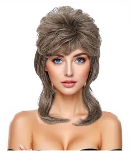 80s Mullet Wig for Women Fluffy and Layered Hairpiece for Perfect for Costume Parties and Cosplay (Light Brown)