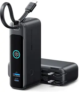 INIU P21 3-in-1 Tavel Portable Charger, Small 30W PD 10000mah Power Bank with Built-in USB C Cable and Foldable AC Plug, Fast Charging Battery Pack, Travel Charger for iPhone 17 16 15 14 13 12 Series iPad Samsung S25 S24 Google Pixel Chargeable Smartphone