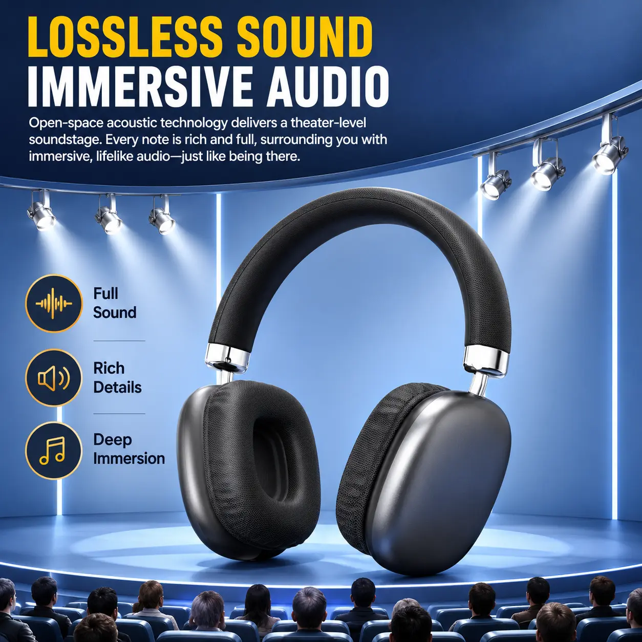 Wireless Bluetooth Over-Ear Headphones with Deep Bass, Long Battery Life, Comfortable Fit for Music, Calls & Travel
