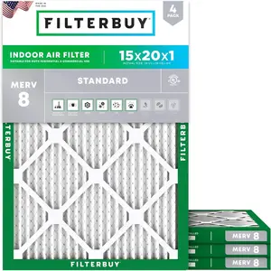 Filterbuy 15x20x1 Air Filter (4-Pack), Pleated MERV 8 Dust Defense HVAC AC Furnace Air Filters (Actual Size: 14.50 x 19.50 x 0.75 Inches)