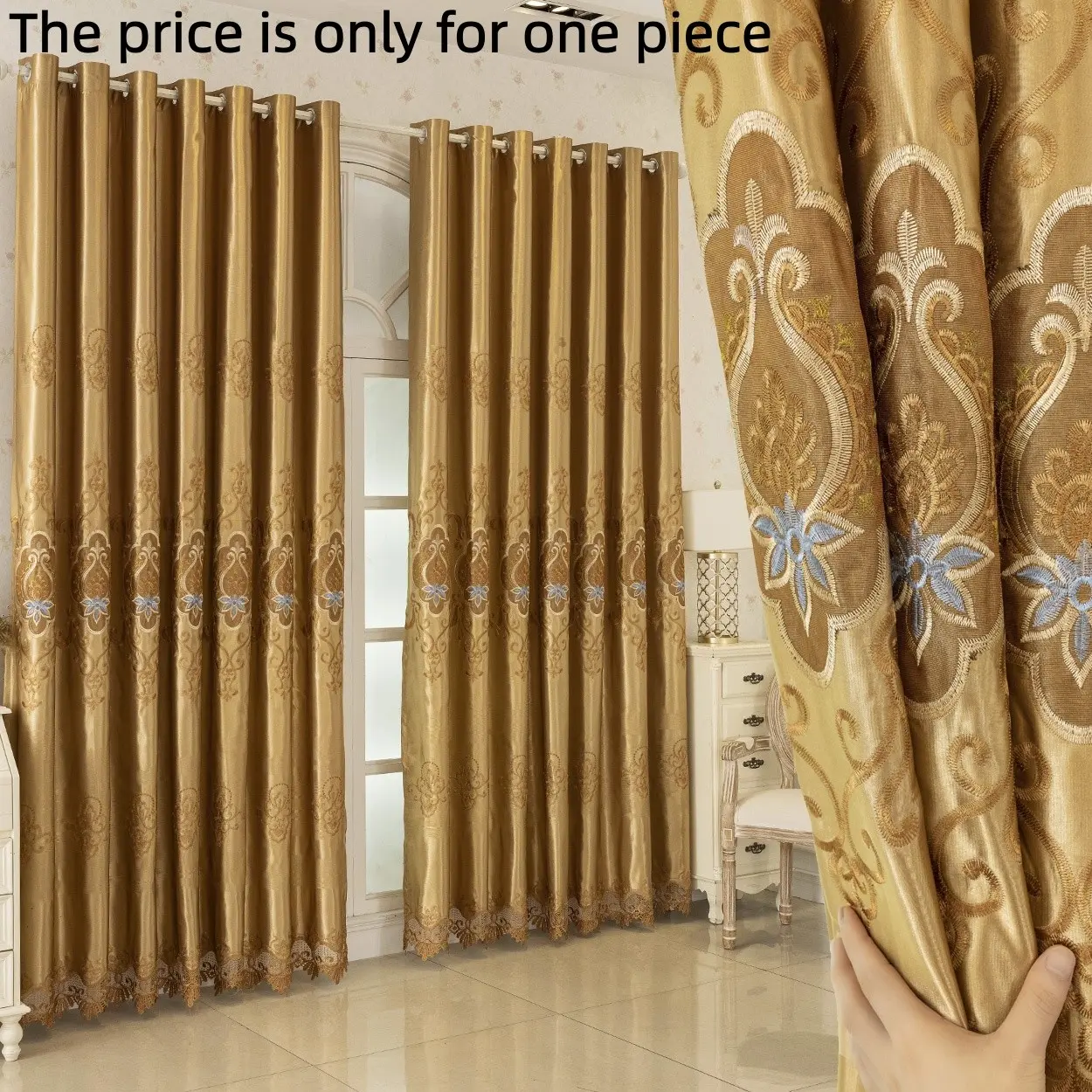 1PC European Embroidered Sheer Curtain, Top Ring Suspension, UV Protection, Darkening Room, Suitable for Living Room, Bedroom, Kitchen, Balcony, Embroidered Curtains, Window Curtain