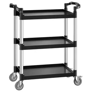 VEVOR Utility Cart,  300 lbs Load Capacity, 3-tier Utility Plastic Cart with 360° Swivel Wheels (2 with Brakes), 24.4 x 16.1-inch Food Service Cart for Warehouse, Office, Home, Restaurant, Kitchen