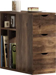 Vividwood Narrow End Table with 3 Drawers, Wood Side Table with Storage Shelves fSofa Sidor Living Room, Slim e Table Nightstand for Bedroom