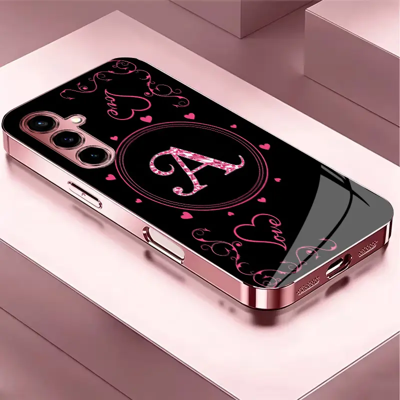 Suitable for [Galaxy S23 Fe] Women's high-end phone case，The latest Pink Iridescent Glass Case—choose from 26 premium-look letters.YM99