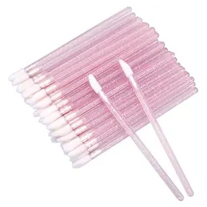 G2PLUS 100PCS Glitter Crystal Lip Brush, Disposable Lip Brushes, Lip Gloss Applicators,Lip Gloss Wands Applicator Perfect Makeup Tool Kits (Pink)
