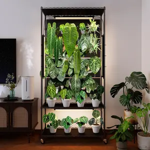 Bstrip Plant Shelf with Grow Light & Pegboard, 71" Adjustable Metal Stand with 4 LED Lights & Wheels