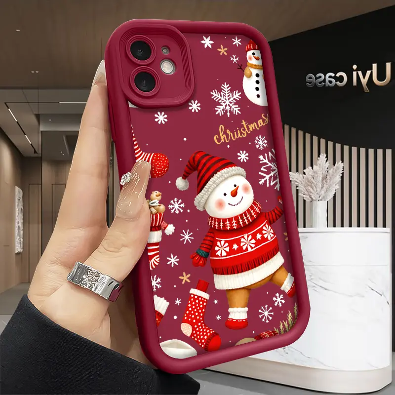 Cute Snowman Christmas Case for iPhone 17 Air 16 16e 15 14 13 12 11 Plus Pro Max X XS Shockproof Non Slip Military Grade Protection Silicone Cover Cellphone Protective