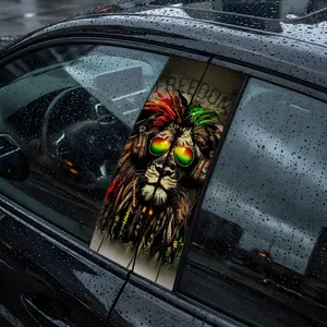 2 Pcs Personalized Creative Vinyl Animal Lion Waterproof Car B Pillar Sticker with Vibrant Sunglasses and Dreads Design for Unique Vehicle Decor