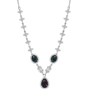 Opal Triplet and White Zircon 6.75 ctw City Skylines Necklace in Rhodium Over Sterling Silver 18 Inches Christmas Gifts