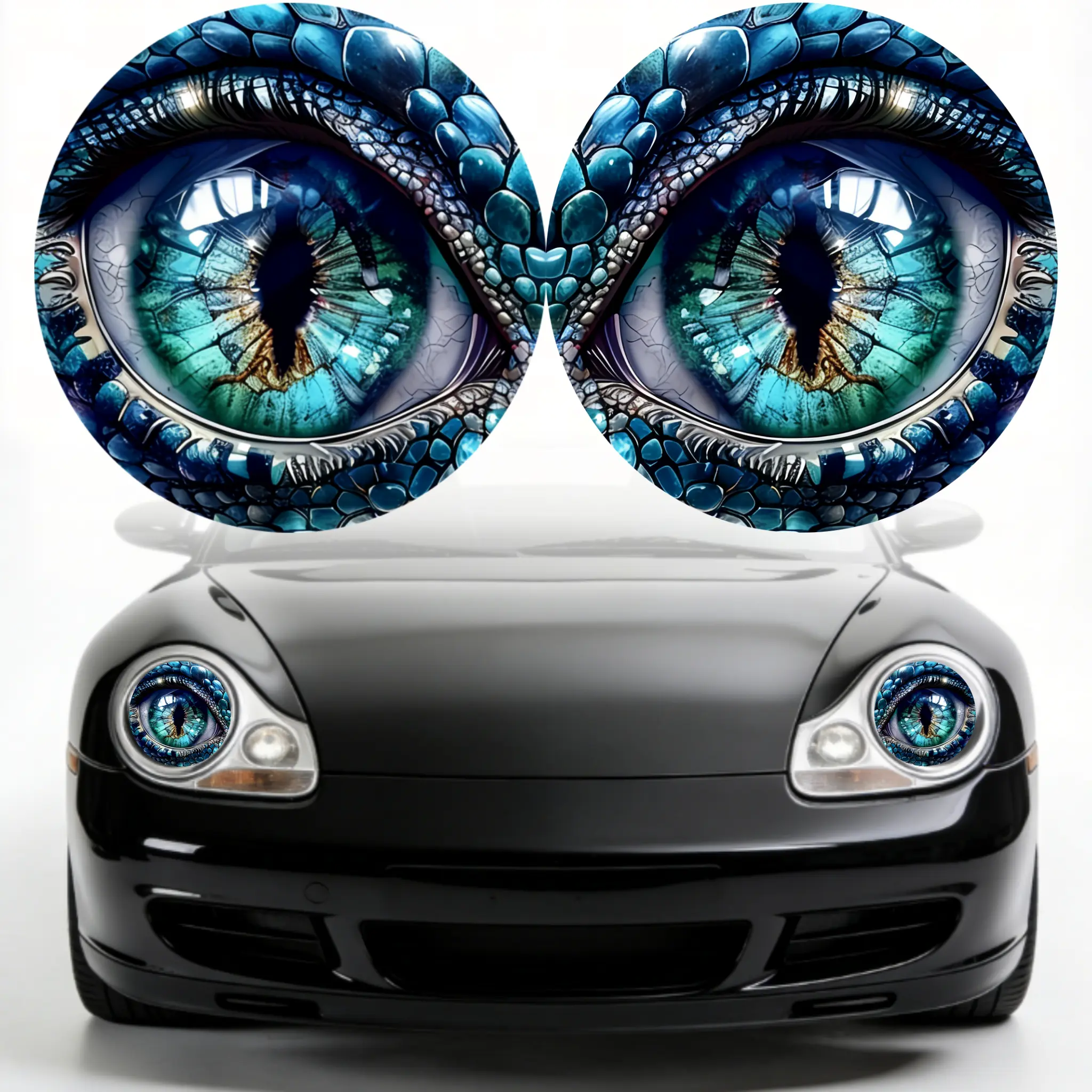 Beast eyes headlight decals, 3D stereo round waterproof stickers, cool decorative decals for car body window and bumper, universal exterior accessories for Jeep Wrangler and most cars