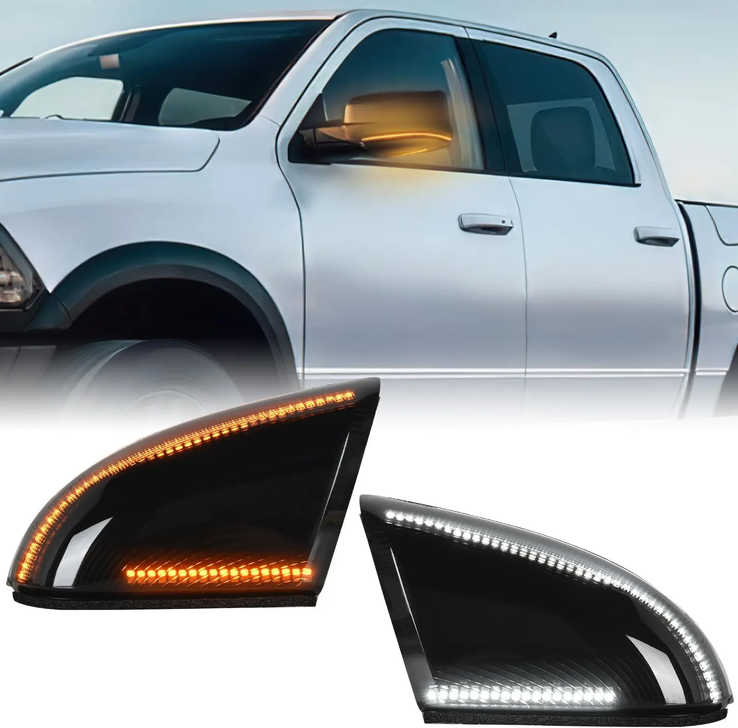 Nilight LED Car Side Mirror Marker Lights - Switchback Amber Turn Signals, White Puddle Lights, Smoked Lens, Easy Install Plug-and-Play Accessories - Compatible With 2009-2018 Ram 1500/2500/3500, 2009-2022 Ram Classic, Led Lights