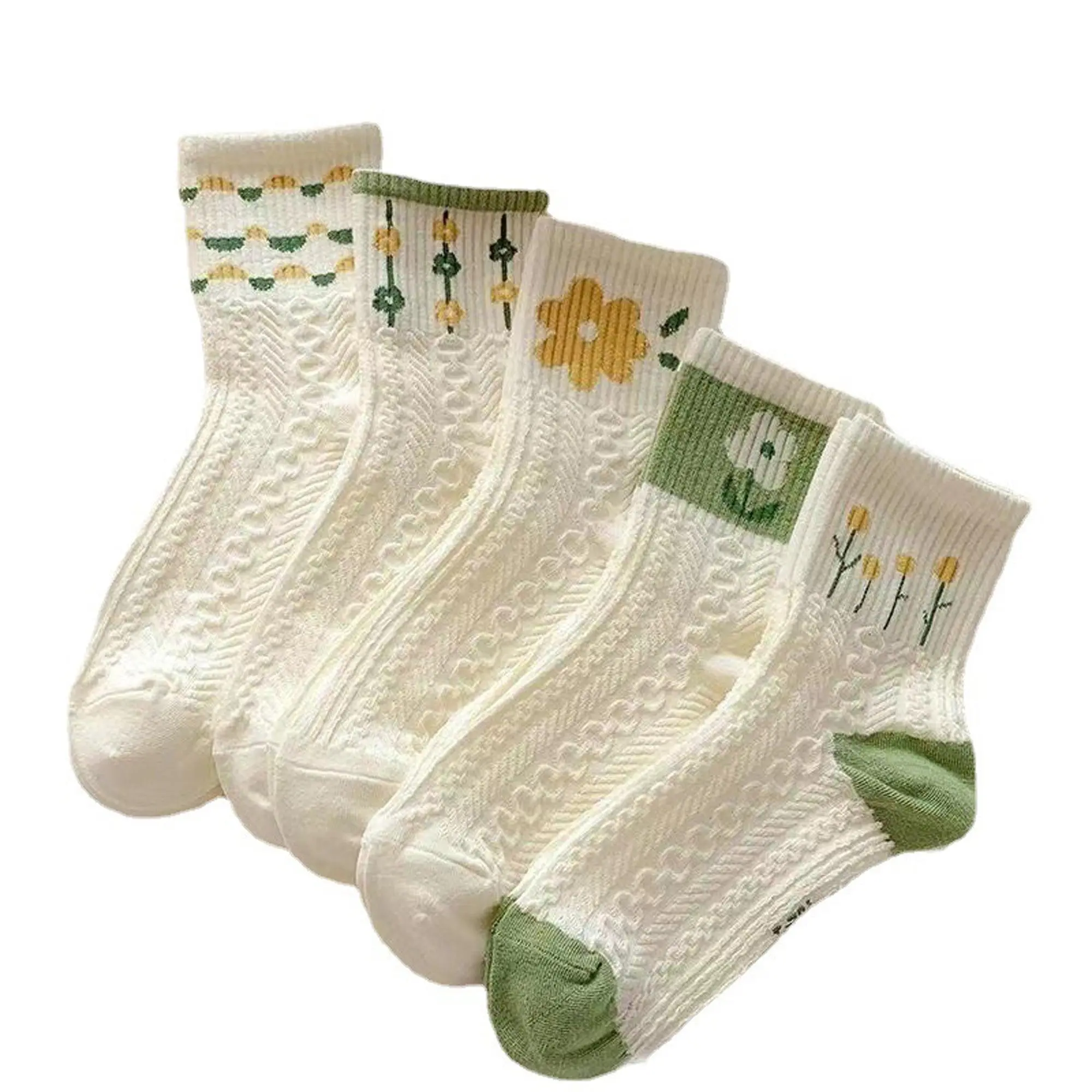 Women's Cotton Socks (5 Pairs, US 6-10) - Cute, Comfy Everyday Essential Flower Style Mid-Calf Socks for Feminine Outfit Enhancement