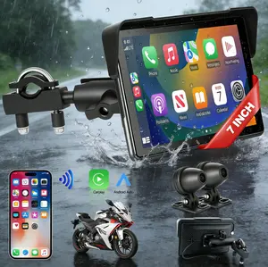 【FOZETOP】7-inch Motorcycle CarPlay Dash Cam Screen, Sunlight Readable Waterproof Portable, Wireless CarPlay & Android Auto, Quick Handlebar Mount, Glove-Friendly Touchscreen, Dual Cameras, Helmet Bluetooth, Siri & Google Voice Control