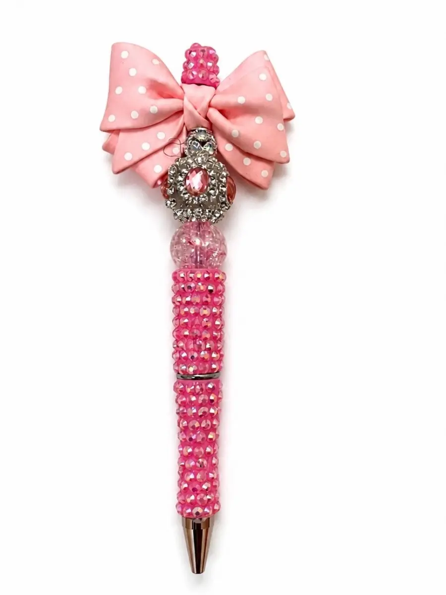 Pink and white, rhinestone beaded pen