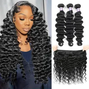 Allove Loose Deep Wave Bundles Brazilian Human Hair Bundles 1 3 4PCS Quick Weave Extensions 100g/pc