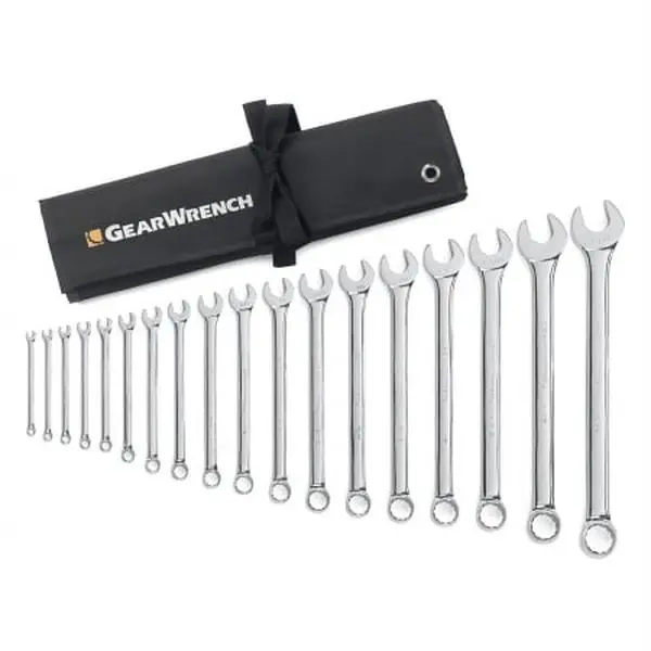 Gearwrench 329-81917 Non-Ratcheting Metric Double End Offset Long Pattern Wrench Set, Surface Drive+ Hand Tool, 0.25-0.93 in, Up to 25% More Torque, Reduces Fastener Rounding for Hardware Repairs, Non-Ratcheting Metric Double End Wrench Set