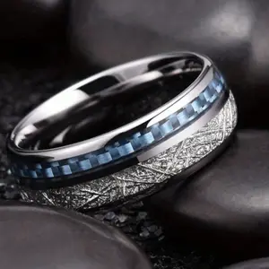 8mm men's silver ring simulates meteor shower with carbon fiber and natural wood, silver/gold hemisphere suitable for daily wear
