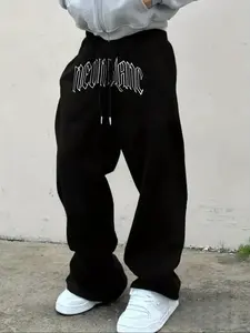 Men's Black "neonblanc" Graphic Baggy Sweatpants TikTok Trending Streetwear Casual Pants, Casual Sporty Trousers, Bold Gothic Font Print Loose-Fit Trousers Soft Comfortable Daily Wear & Christmas Presents Trousers