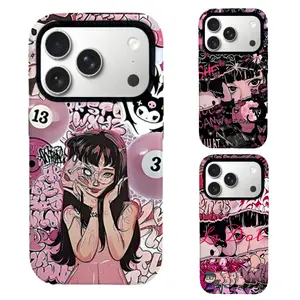 Pink Black Grunge Aesthetic Phone Case, Y2K Anime Girl Graffiti Cover,  Trendy Alt Streetwear Phone Case For iPhone，Compatible with iPhone 11-17 series and Samsung Galaxy S21-S25 series. Perfect for Her/Him Girly Phone Caseslovely gift