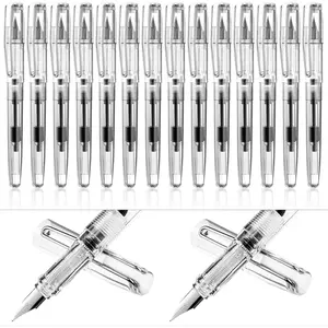 16 count Fountain Pen Refillable Disposable Fountain Pens for Writing Fine Nib Signature Ink Pen  Filling Pen for Calligraphy Painting, Drawing, School, Scrapbook and Sketch(Clear Color)