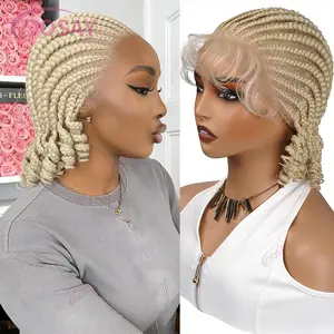 DOSAY Synthetic Full Lace Braided Wig Honey Blonde 613 Short Bob Cornrow Braided Wigs Handmade Knotless Braids Wig for Black Women Cosplay