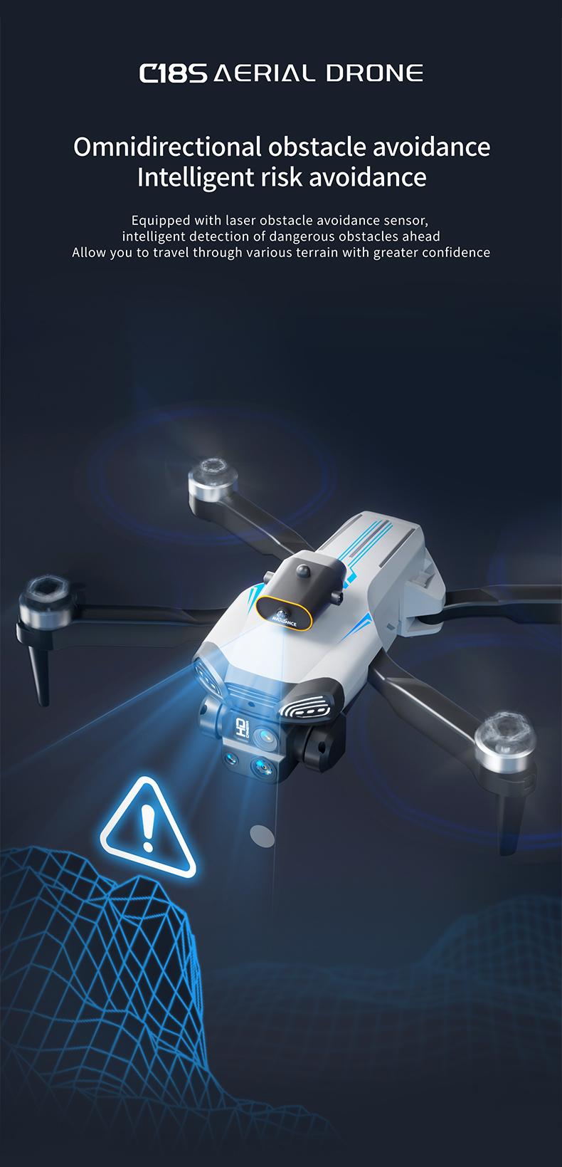 Aerial Drone C18s Pro 2026 - GPS Positioning, 4K UHD EISCamera, 5G WiFi FPV, Brushless Motors, Optical Flow Hover,Intelligent Obstacle Avoidance, Auto Return, 360° Stunt Roll,Two Batteries