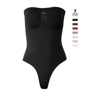 Women's Solid Strapless Shapewear Bodysuit, Casual High Stretch Tummy Control Shapewear Thong, Shapewear for Women, Bottom