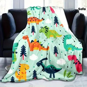 Flannel Printed Blanket, Colorful Dinosaur Throw with Soft Light Beige-Friendly Fabric for Boys and Girls - Small Size Couch Sofa Air Conditioning Cover