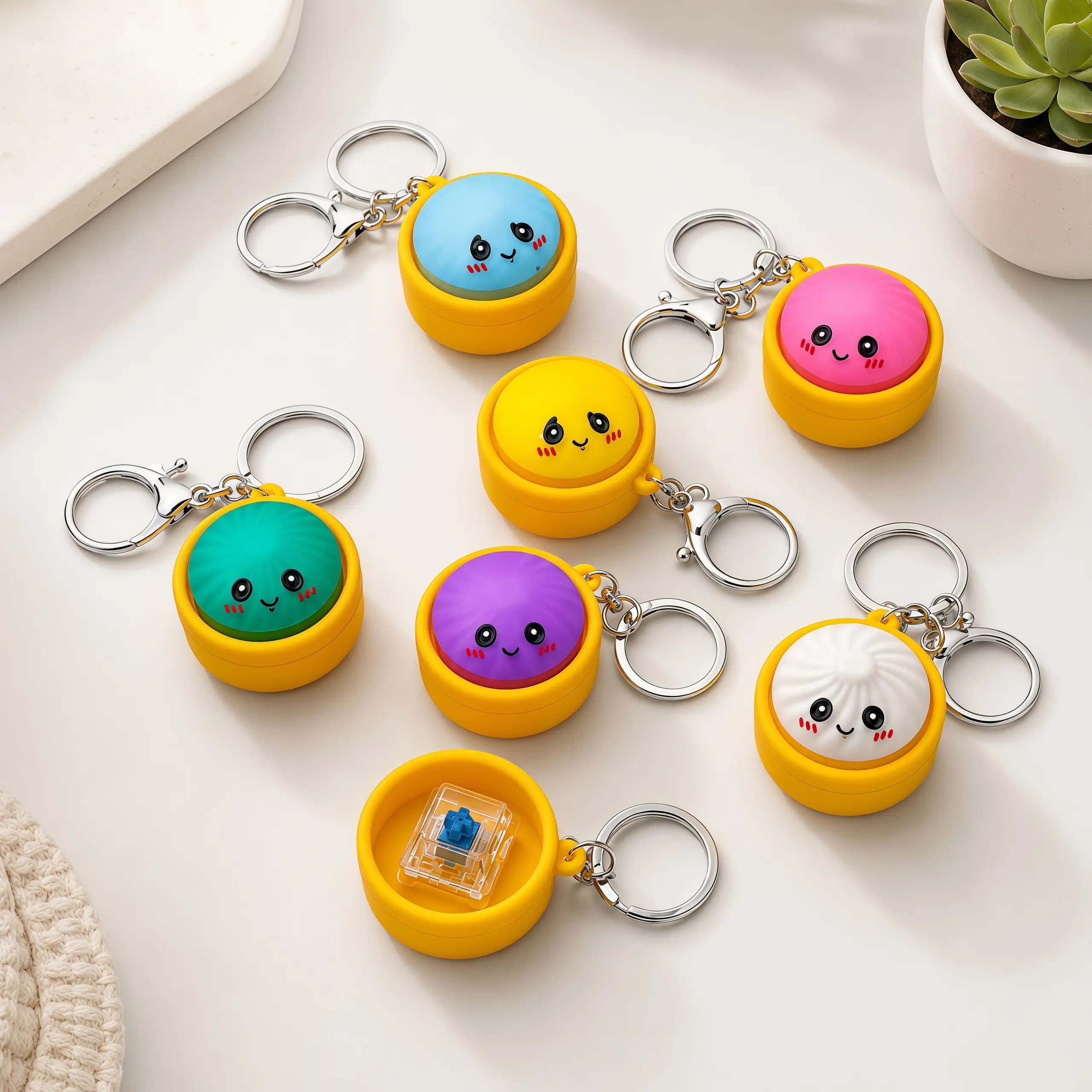 Light-Up Cute Dumpling Pressable Fidget Keychain, PVC Food‑Shaped Charm, Wear‑Resistant Stress Relief Toy for Daily Use, Party & Gifting