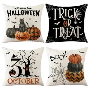 4Pcs Halloween Pumpkin Pillow Covers,18X18 Inches Throw Pillow Cover