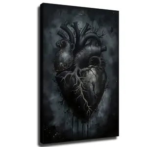 Anatomical Heart Pattern Wooden Frame Canvas Painting, Modern Art Wall Decoration, Poster