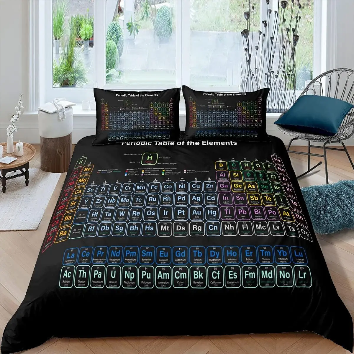 Feelyou Decorative Polyester Fiber Duvet Cover Set - Queen Size, Modern Breathable Allover Print Black Linen Theme Bedding Set for Science Chemistry Lovers (No Comforter Included)