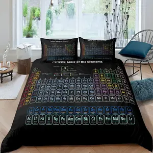 Feelyou Chemistry Periodic Table Duvet Cover Set - Fashion Design Queen Bedding Sets, Black Linen Bedding for Science Chemistry Lovers, Men's Bedroom Decor, No Comforter Included