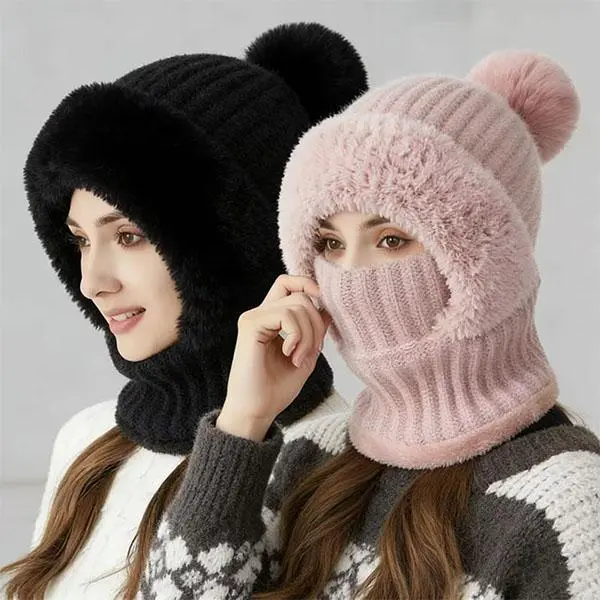 3-in-1 Warm Winter Fleece Balaclava Set - Motorcycle Protective Moto Gear with Hat, Scarf, Ear-Flap Mask, Functional Design, 55-60cm Cold Weather Indoor/Outdoor Accessory for Protection, Hat, Scarf, Mask In One Easy Carry