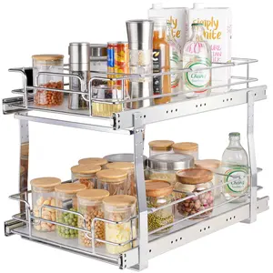 VEVOR 2 Tier 13"W x 21"D Pull Out Cabinet Organizer, Heavy Duty Slide Out Pantry Shelves, Chrome-Plated Steel Roll Out Drawers, Sliding Drawer Storage for Inside Kitchen Cabinet, Bathroom, Under Sink Basket Racks