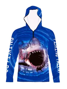 Shark Attack Series Print Fishing Hoodie, Quick-Dry Long Sleeve Outdoor Fishing Top, Casual Animal Pattern H-Type Jacket, Sport Outdoor Clothing