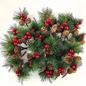 24 Pcs Berry Stems Artificial Pine Branches, Ideal for DIY Christmas Tree Wreath & Holiday Craft Projects, Faux Pine Cone Spray Decoration
