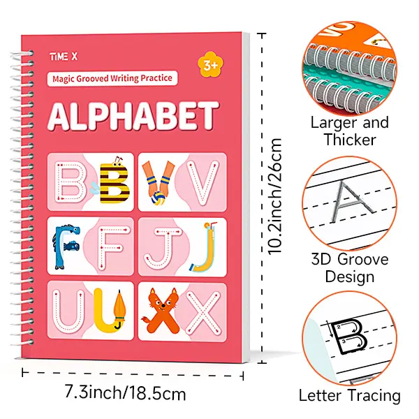 TIMETOME Reusable Grooved Handwriting Workbook for Kids, Learning Materials, 6 Books–Early Elementary, Covers Math, Words, Drawing –Gift for Children Lettering Spiral Notebook school supplies，summer learning workbook
