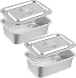 2 Pack 4 Inch Extra Deep Lasagna Baking Pan with Lid, 304 Stainless Steel Large Baking Dish Tray for Oven, Thick Metal Roasting Pan for Casserole Brownie Turkey (Silver, M, 8.66x12.6Inch)