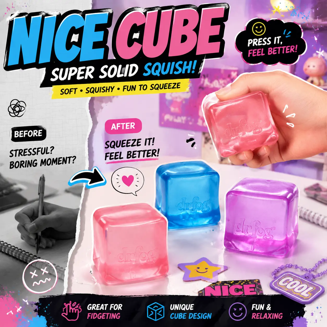 Colorful Nice Cube Squishy Toy, Soft Shapeable Stress Relief Fidget Block, Sensory Squeeze Decompression Toy for Teens Adults, Birthday Party Favor and Desk Gift