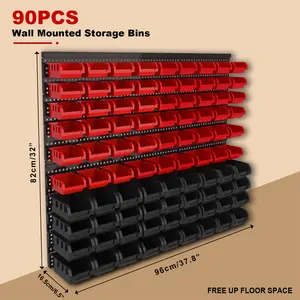 90pcs Adjustable Wall-Mount Plastic Storage Bins | Garage Tool Organizer | Organize Screws/Bolts/Nuts & Small Parts for Home/Shop/Garage Quantity: 90pcs Red & Black