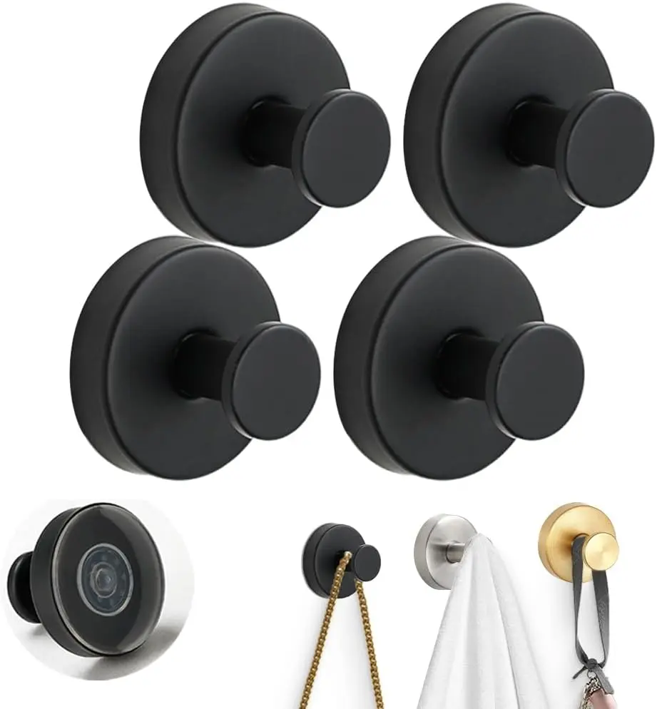 Upgraded No-Drill Stainless Steel Suction Cup Hooks for Bathroom Shower - Hangs Towels, Mounts on Glass Doors, Tile, Mirrors